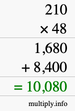 How to calculate 210 times 48 using long multiplication