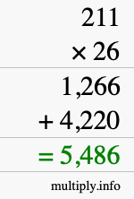 How to calculate 211 times 26 using long multiplication How to calculate 211 times 26 using long multiplication