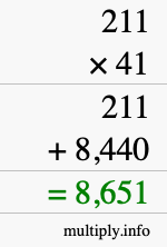 How to calculate 211 times 41 using long multiplication How to calculate 211 times 41 using long multiplication
