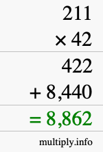 How to calculate 211 times 42 using long multiplication