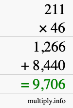 How to calculate 211 times 46 using long multiplication How to calculate 211 times 46 using long multiplication
