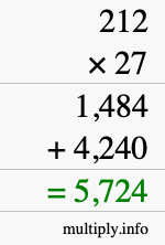 How to calculate 212 times 27 using long multiplication How to calculate 212 times 27 using long multiplication