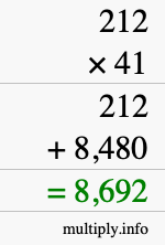 How to calculate 212 times 41 using long multiplication How to calculate 212 times 41 using long multiplication