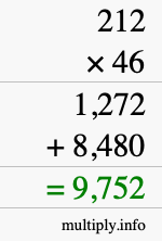 How to calculate 212 times 46 using long multiplication How to calculate 212 times 46 using long multiplication