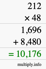 How to calculate 212 times 48 using long multiplication