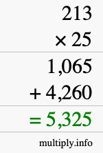 How to calculate 213 times 25 using long multiplication