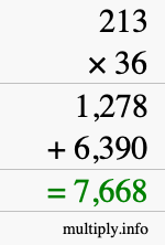 How to calculate 213 times 36 using long multiplication