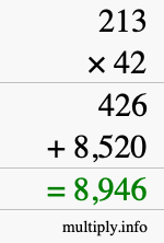 How to calculate 213 times 42 using long multiplication
