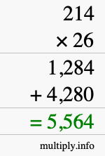 How to calculate 214 times 26 using long multiplication How to calculate 214 times 26 using long multiplication