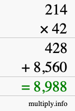 How to calculate 214 times 42 using long multiplication