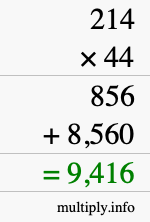 How to calculate 214 times 44 using long multiplication