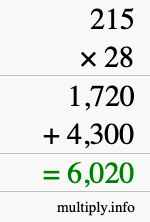 How to calculate 215 times 28 using long multiplication How to calculate 215 times 28 using long multiplication