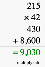 How to calculate 215 times 42 using long multiplication