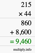 How to calculate 215 times 44 using long multiplication
