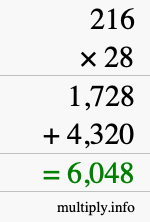 How to calculate 216 times 28 using long multiplication How to calculate 216 times 28 using long multiplication