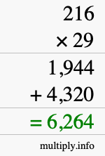 How to calculate 216 times 29 using long multiplication