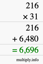 How to calculate 216 times 31 using long multiplication How to calculate 216 times 31 using long multiplication