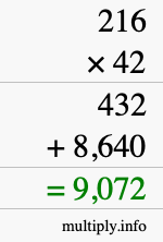 How to calculate 216 times 42 using long multiplication