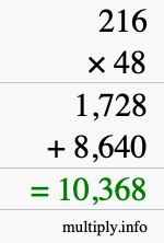 How to calculate 216 times 48 using long multiplication