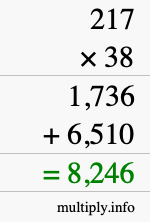 How to calculate 217 times 38 using long multiplication