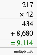 How to calculate 217 times 42 using long multiplication