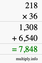 How to calculate 218 times 36 using long multiplication How to calculate 218 times 36 using long multiplication