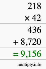 How to calculate 218 times 42 using long multiplication