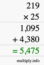 How to calculate 219 times 25 using long multiplication How to calculate 219 times 25 using long multiplication