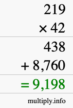 How to calculate 219 times 42 using long multiplication