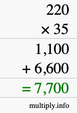 How to calculate 220 times 35 using long multiplication How to calculate 220 times 35 using long multiplication