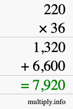 How to calculate 220 times 36 using long multiplication How to calculate 220 times 36 using long multiplication