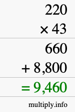 How to calculate 220 times 43 using long multiplication How to calculate 220 times 43 using long multiplication
