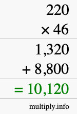 How to calculate 220 times 46 using long multiplication