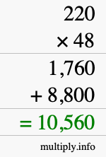 How to calculate 220 times 48 using long multiplication How to calculate 220 times 48 using long multiplication