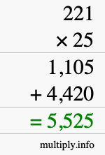 How to calculate 221 times 25 using long multiplication How to calculate 221 times 25 using long multiplication
