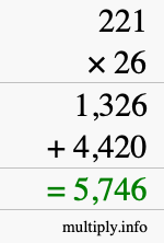 How to calculate 221 times 26 using long multiplication