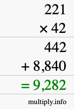 How to calculate 221 times 42 using long multiplication