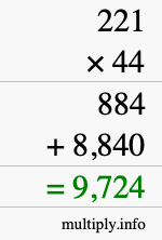 How to calculate 221 times 44 using long multiplication