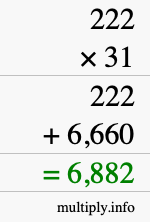 How to calculate 222 times 31 using long multiplication How to calculate 222 times 31 using long multiplication