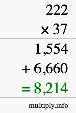 How to calculate 222 times 37 using long multiplication