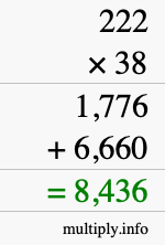 How to calculate 222 times 38 using long multiplication