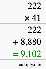 How to calculate 222 times 41 using long multiplication