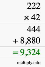 How to calculate 222 times 42 using long multiplication