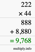 How to calculate 222 times 44 using long multiplication