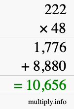 How to calculate 222 times 48 using long multiplication
