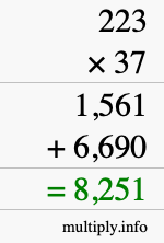How to calculate 223 times 37 using long multiplication