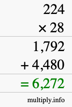 How to calculate 224 times 28 using long multiplication