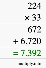 How to calculate 224 times 33 using long multiplication