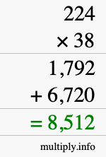 How to calculate 224 times 38 using long multiplication