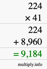 How to calculate 224 times 41 using long multiplication